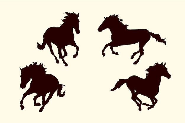 Бесплатное векторное изображение Плоские силуэты лошадей