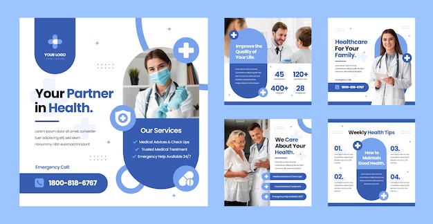 Free vector flat design hospital care  instagram posts