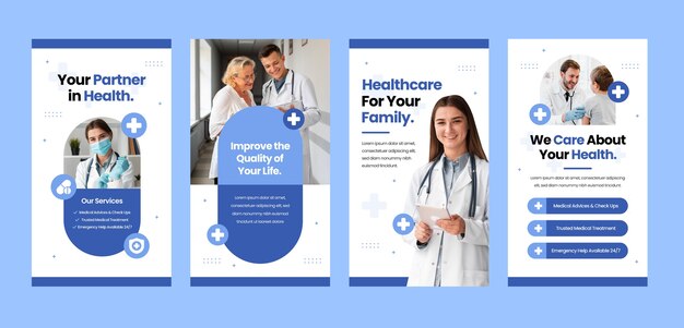 Flat design hospital care instagram stories