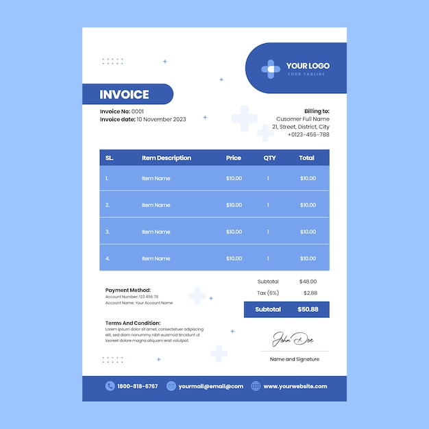 Flat design hospital care invoice