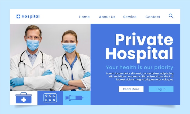 Flat design hospital care landing page