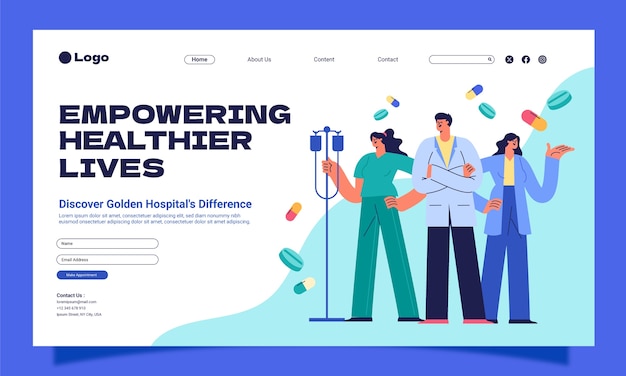 Flat design hospital care landing page