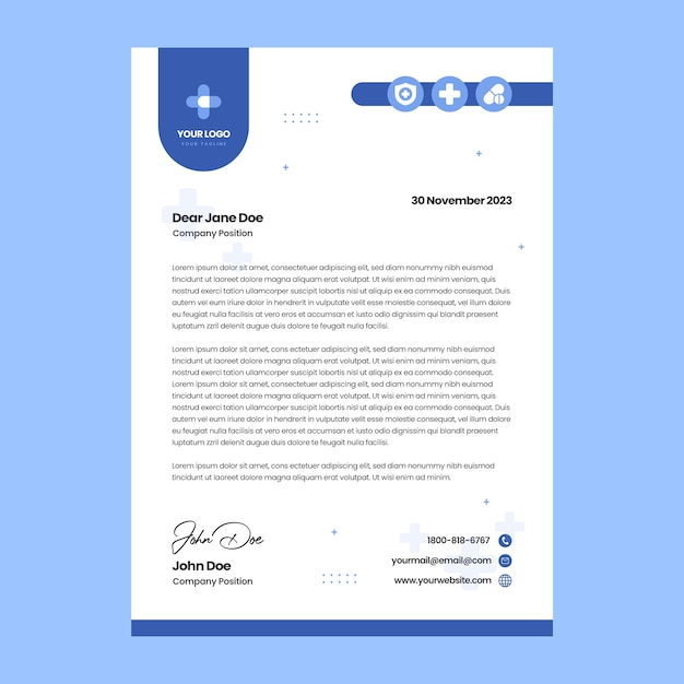 Flat design hospital care letterhead
