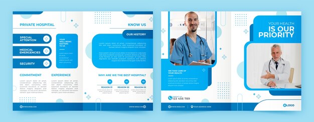 Flat design hospital facilities brochure template