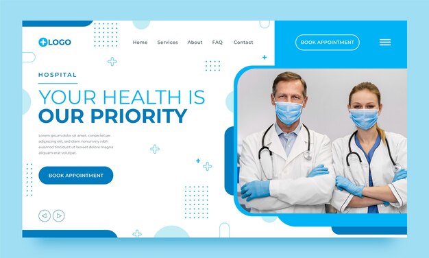 フラットなデザインの病院施設のランディングページ