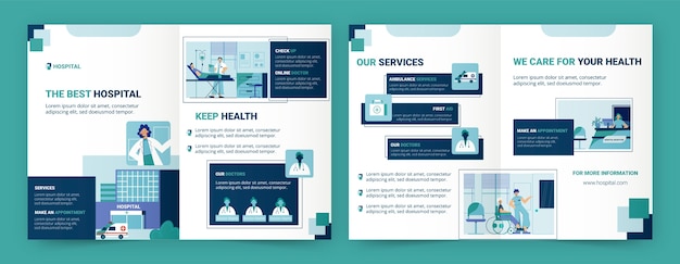 Шаблон брошюры о больничных услугах в плоском дизайне