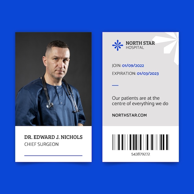 Flat design hospital services id card template