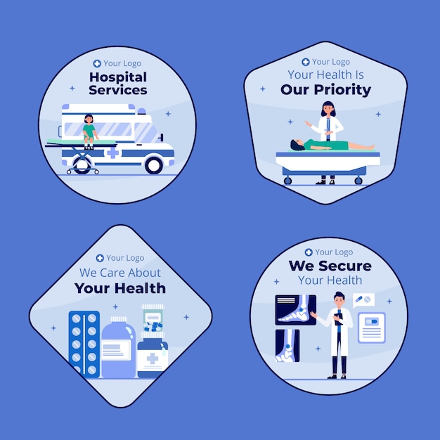 Free vector flat design hospital services labels