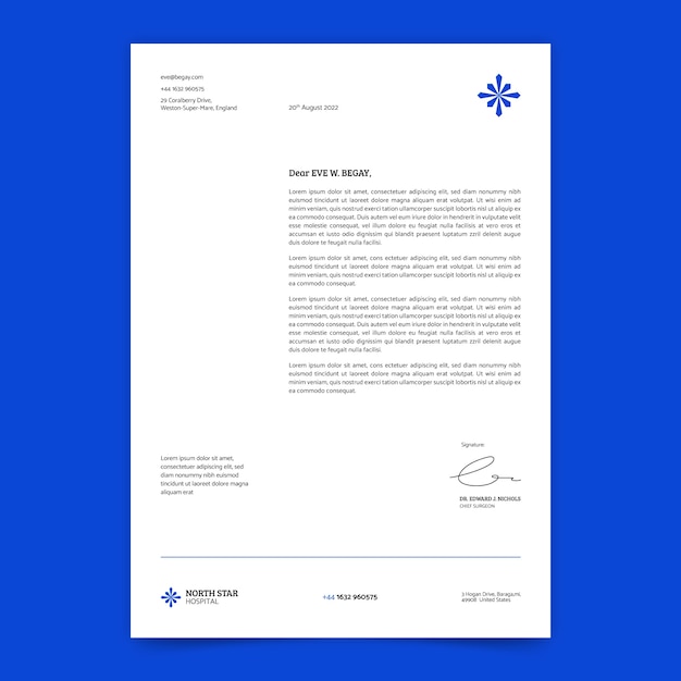 Flat design hospital services letterhead template