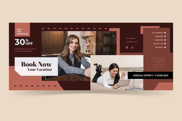 Flat design hotel banner template with photo