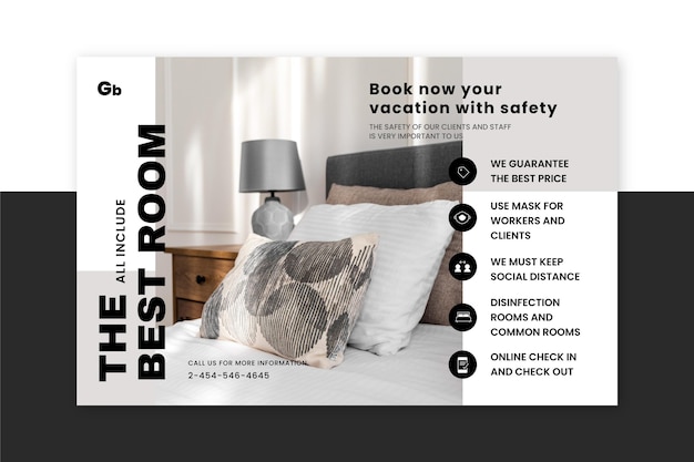 Free vector flat design hotel banner with photo