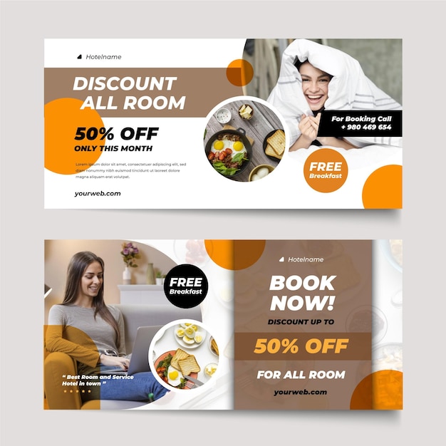 Flat design hotel banner with photo