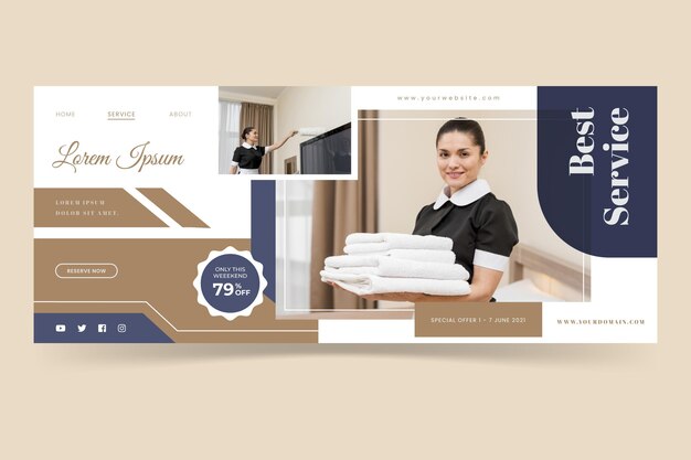 Flat design hotel banner with photo