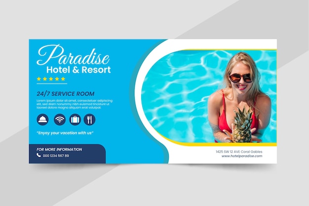 Flat design hotel banner with photo