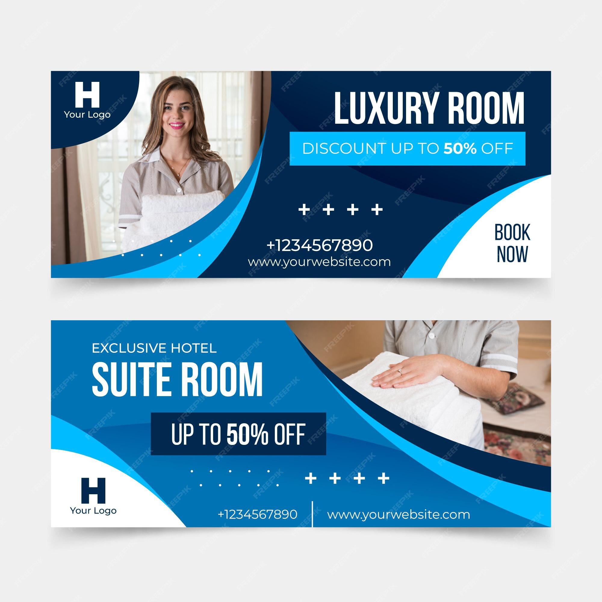Premium Vector Flat design hotel banner with photo