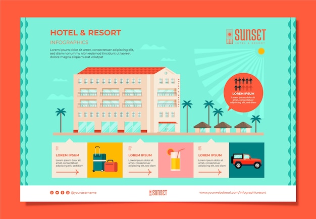 Vettore gratuito infografica resort hotel design piatto