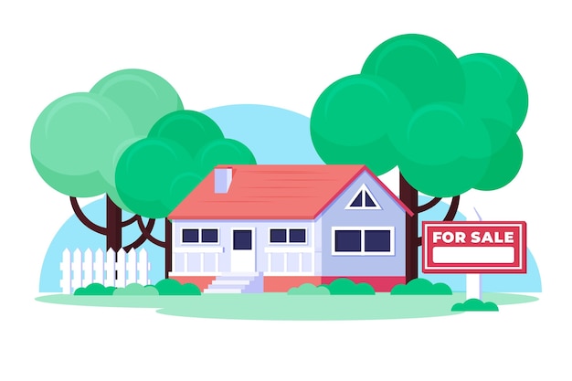 Бесплатное векторное изображение Плоский дизайн дома для продажи иллюстрации