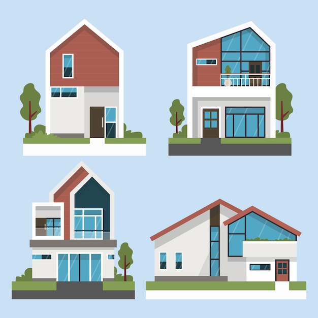 Flat design house illustration set