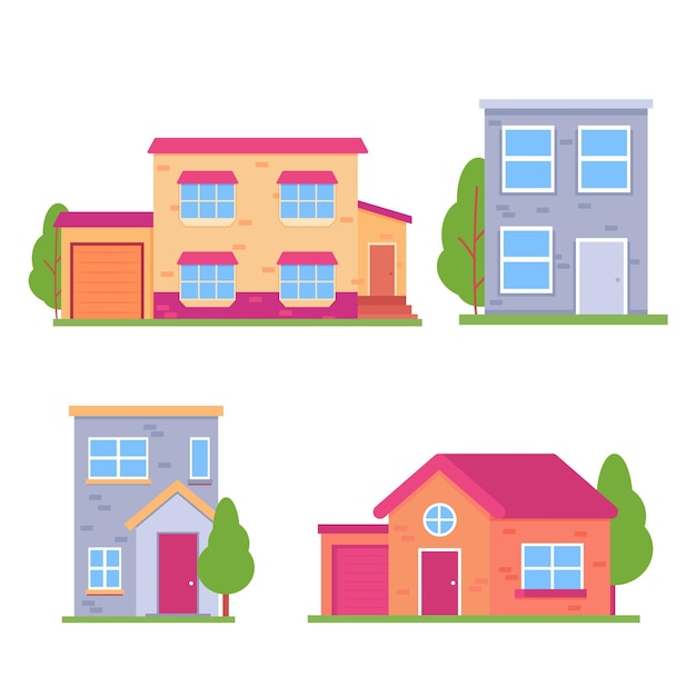 Free vector flat design house illustrations collection