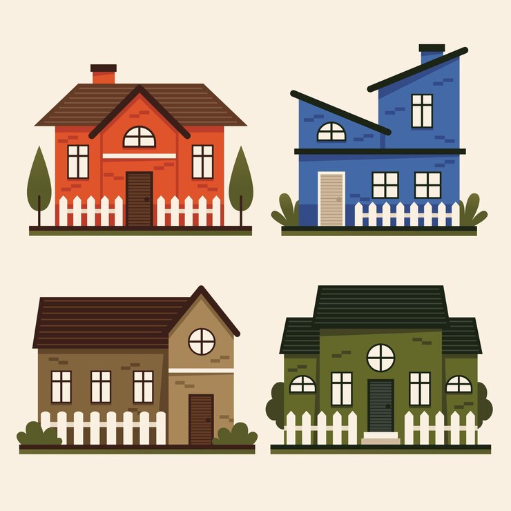 Free Vector flat design house illustrations pack