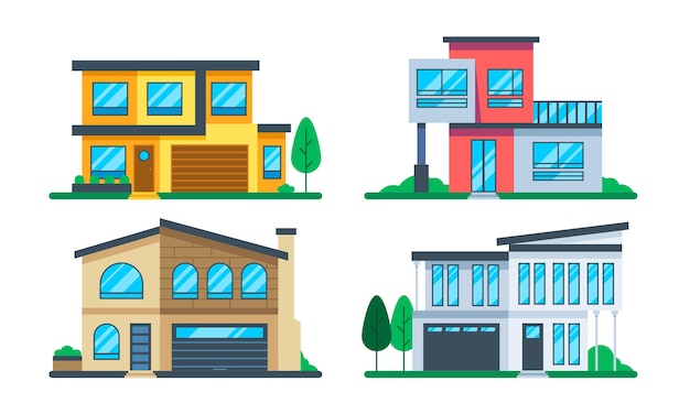 Free vector flat design house illustrations set