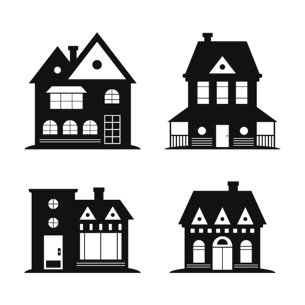 Free vector flat design house silhouette set