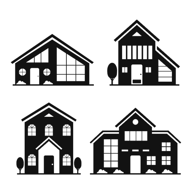 Flat design house silhouette set