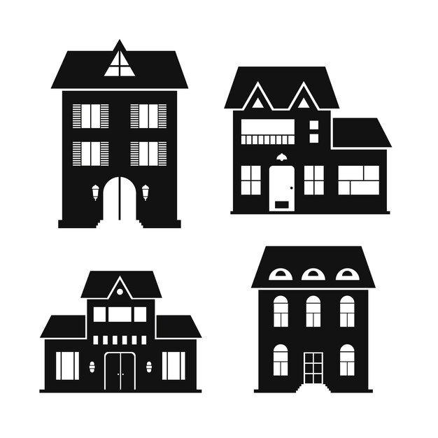 Flat design house silhouette set