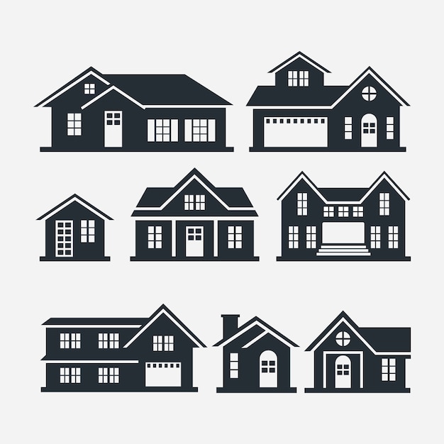 Free vector flat design house  silhouette set