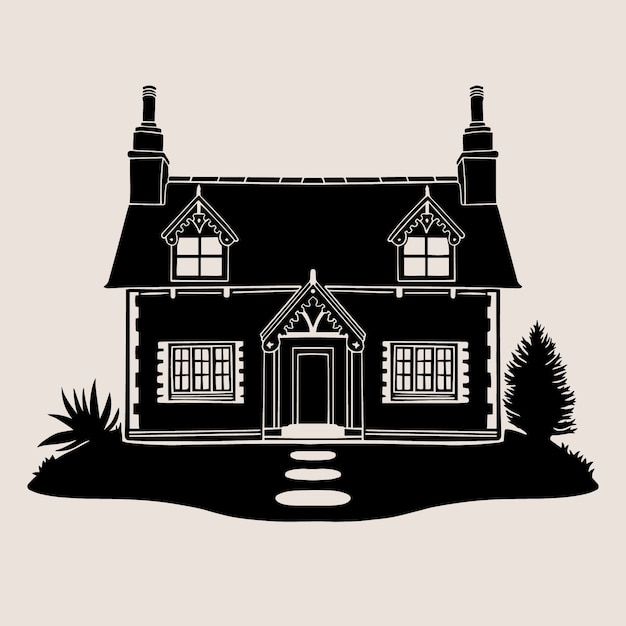 big house clipart black and white