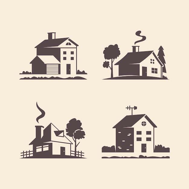 Flat design house silhouettes