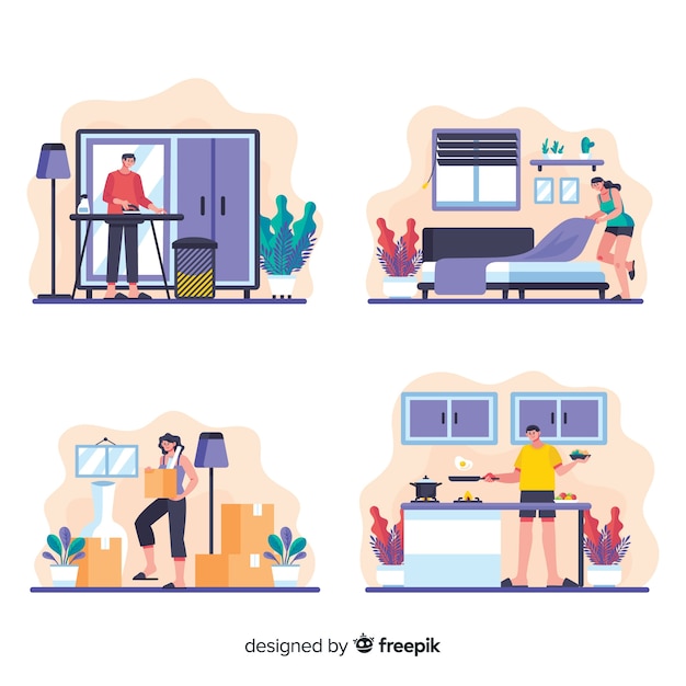 Flat design housework cartoon collection 