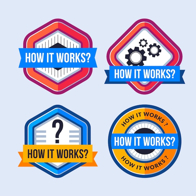 Flat design how it works label collection
