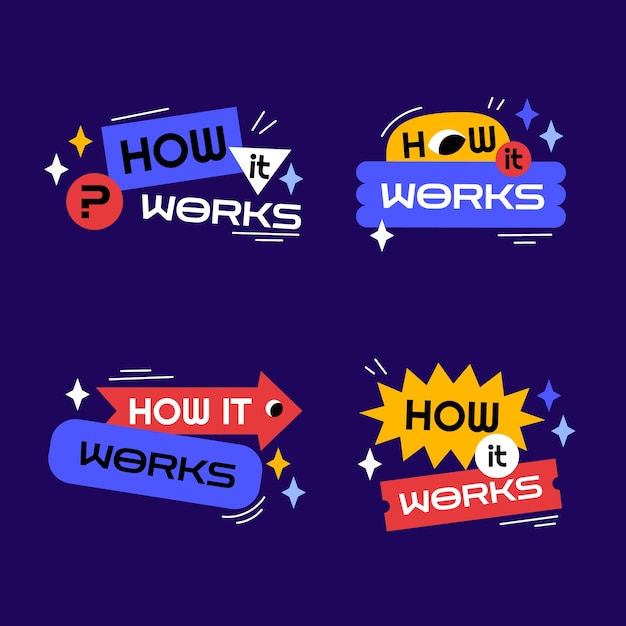 Flat design how it works label collection