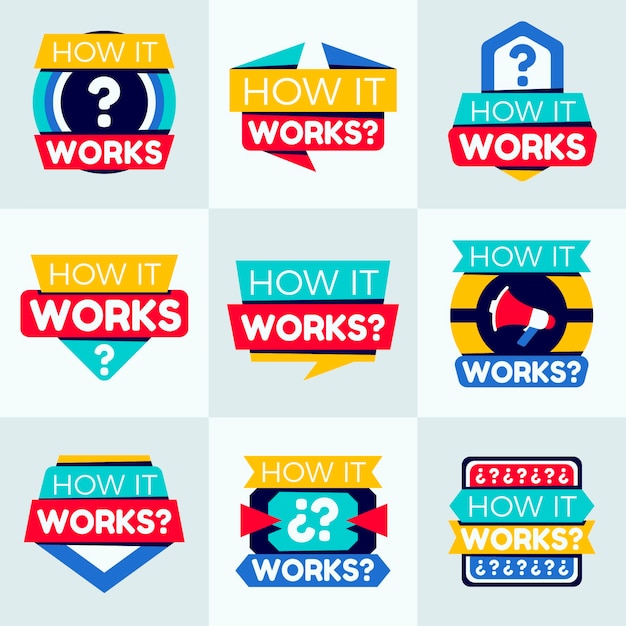 Flat design how it works label set