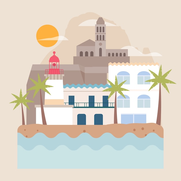 Flat design ibiza illustration