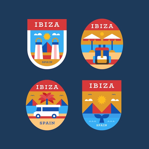 Коллекция лейблов ibiza с плоским дизайном