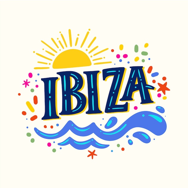 Vettore gratuito lettering logo ibiza design piatto