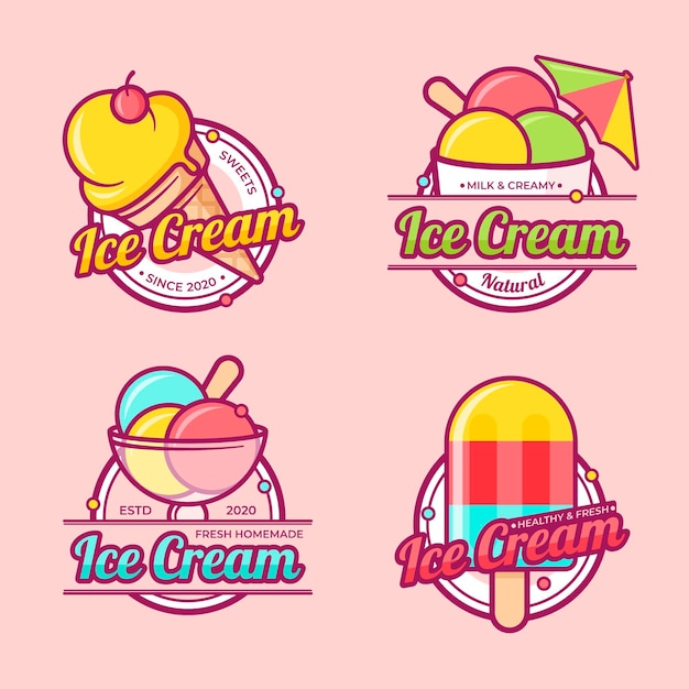 Flat design ice cream label pack