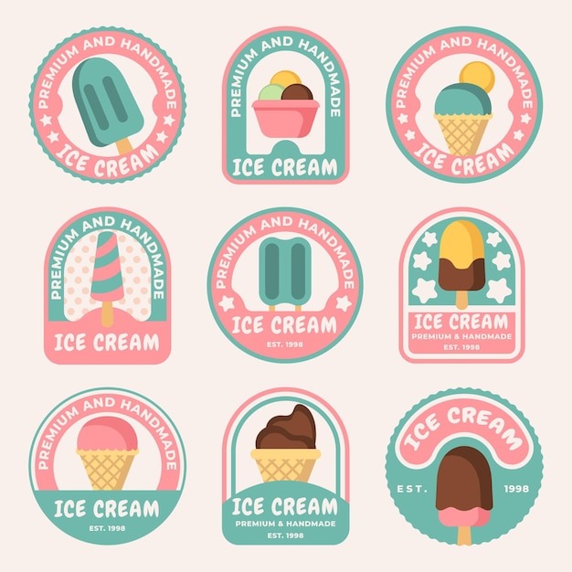 Free vector flat design ice cream label set