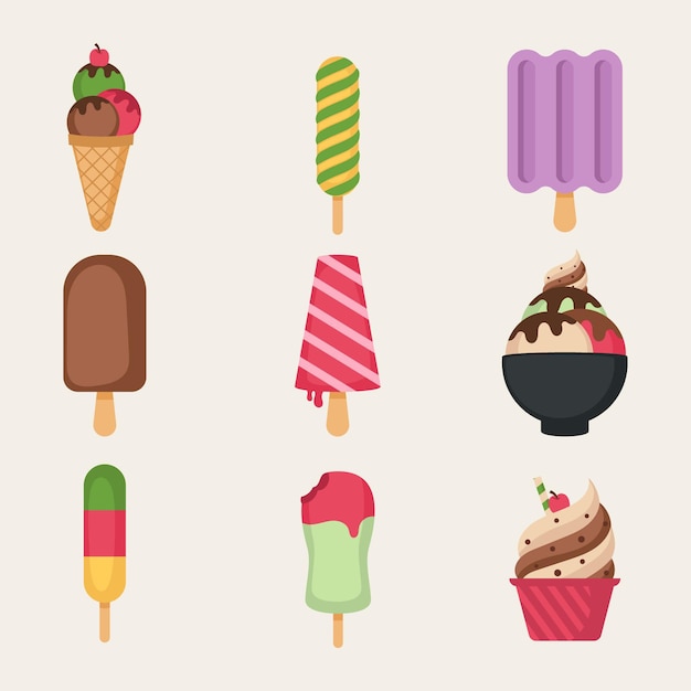 Free vector flat design ice cream set