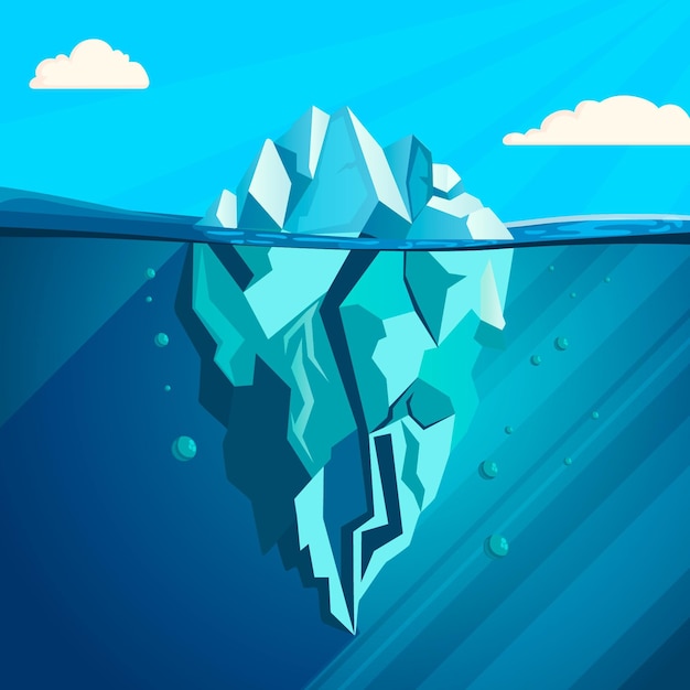 Flat design iceberg illustration with clouds