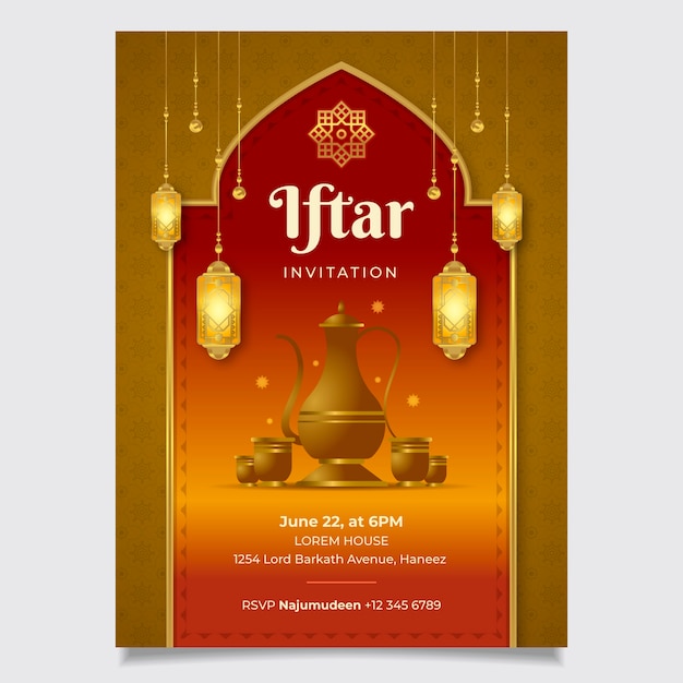 Плоский дизайн шаблона приглашения ифтара