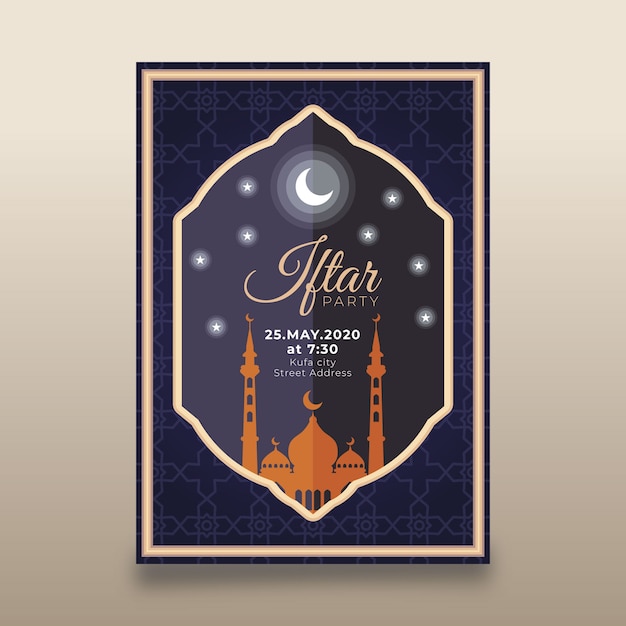 Flat design iftar invitation template