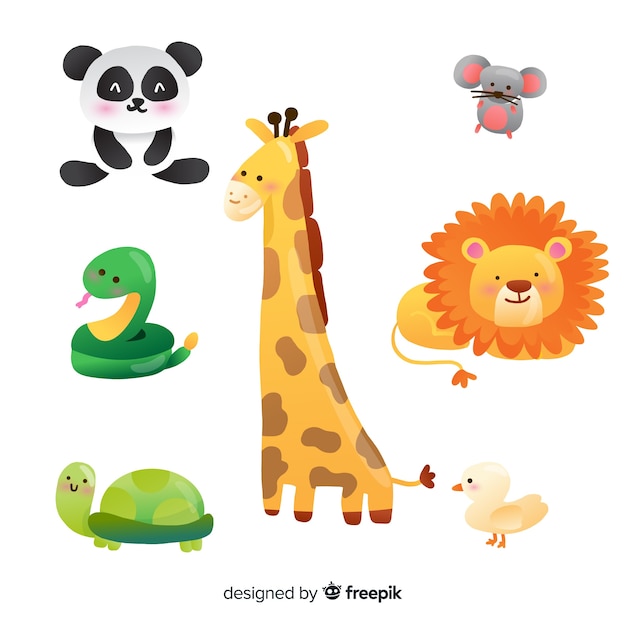 Flat design illustrated cute animals set