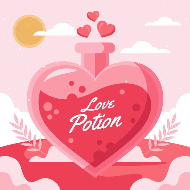 Flat design illustrated red love potion bottle