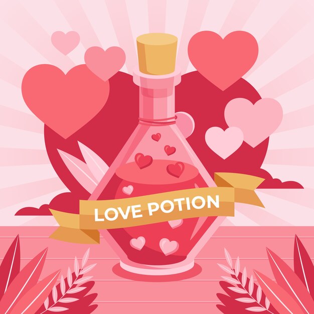 Flat design illustrated red love potion
