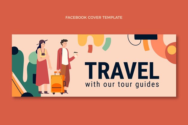 フラットなデザインのイラスト入り旅行Facebookカバー