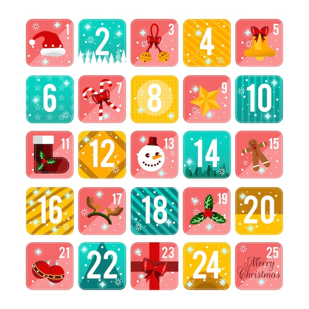 Vettore gratuito calendario dell'avvento illustrazione design piatto