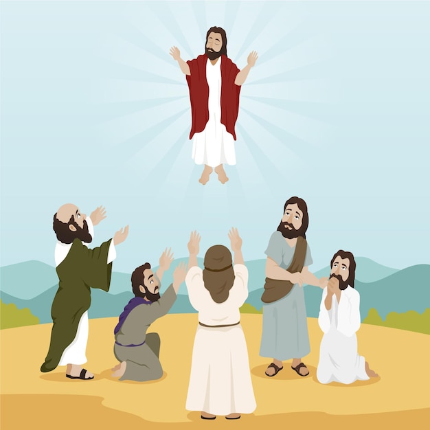 Flat design illustration ascension day with jesus